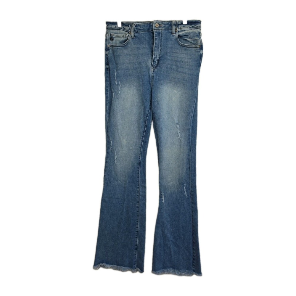 KanCan Flare Jeans Women's Size‎ 11/29 Light Blue Wash Distressed Raw Hem